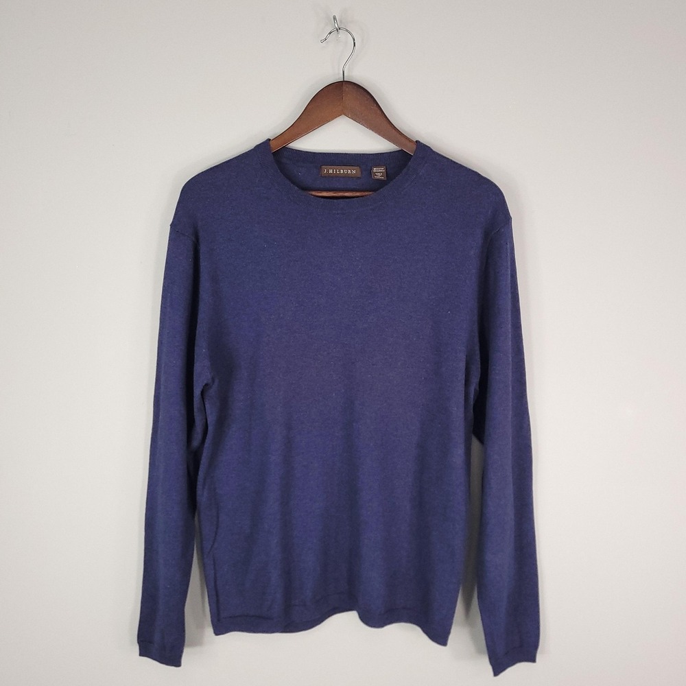 J Hilburn Sweater Men Medium Blue Cotton Cashmere Crewneck Long Sleeve Pullover